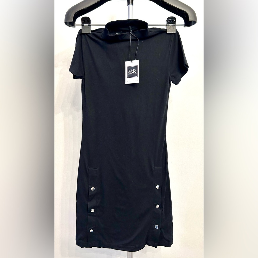 Young & Reckless Black Mini Dress with Button Accents